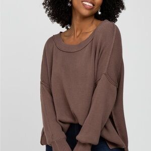 PinkBlush Brown Exposed Seam Side Slit Maternity Sweater